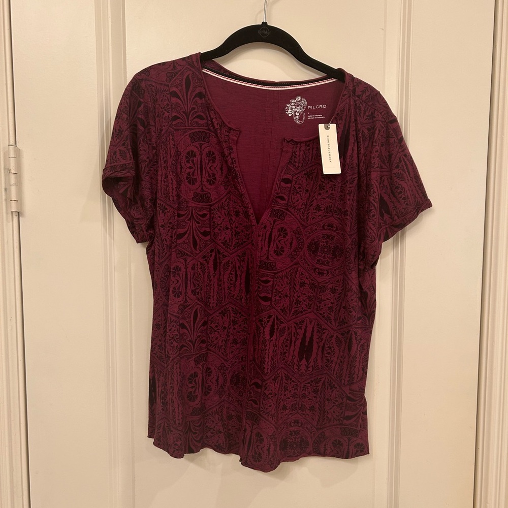 Anthropologie Pilcro Split-Neck T-Shirt Size L